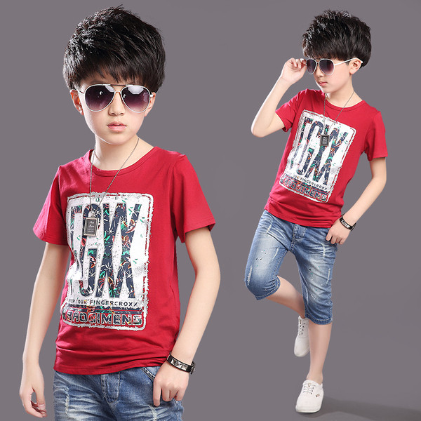 Tricou casual pentru copii cu imprimeu in alb si rosu