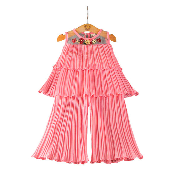 Set copii modern pentru fete - maiou cu broderie si pantaloni