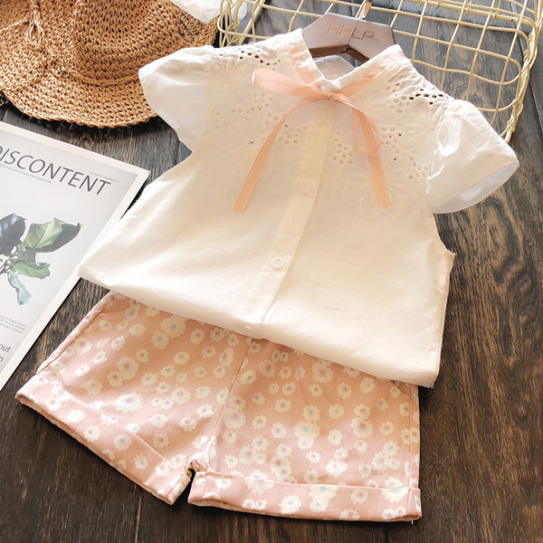 Детски комплект за момичета - риза и къси панталони