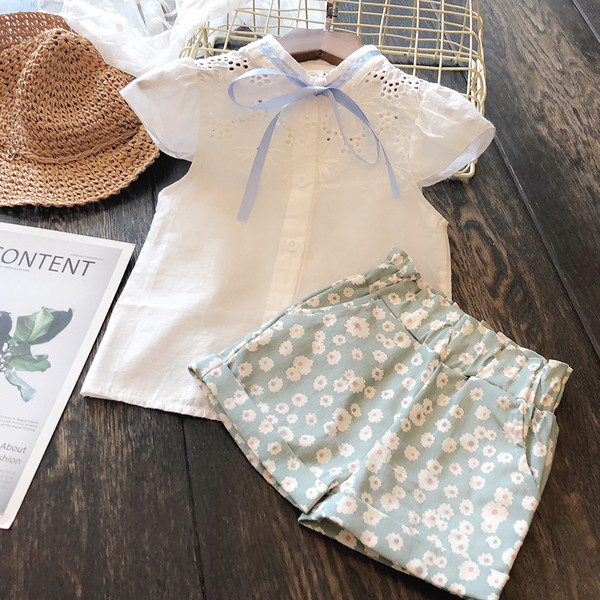 Детски комплект за момичета - риза и къси панталони