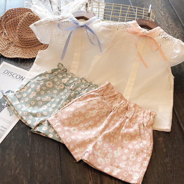 Детски комплект за момичета - риза и къси панталони