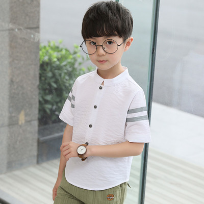Спортно-елегантна детска блуза с копчета в бял и сив цвят
