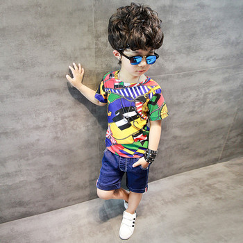 Цветна детска тениска за момче с къс ръкав и О-образно деколте