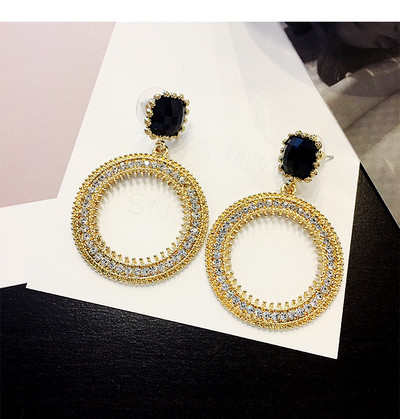 Σκουλαρίκια γυναικεία στρογγυλά με διακοσμητικές πέτρες - δύο χρώματα