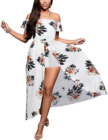 Καλοκαιρινό φόρεμα κυρίες με πέταλα μανίκια και φυτικά μοτίβα σε διάφορα χρώματα