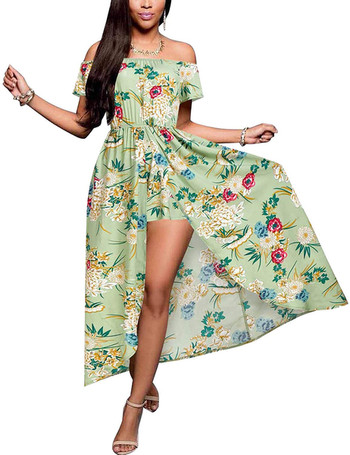 Καλοκαιρινό φόρεμα κυρίες με πέταλα μανίκια και φυτικά μοτίβα σε διάφορα χρώματα