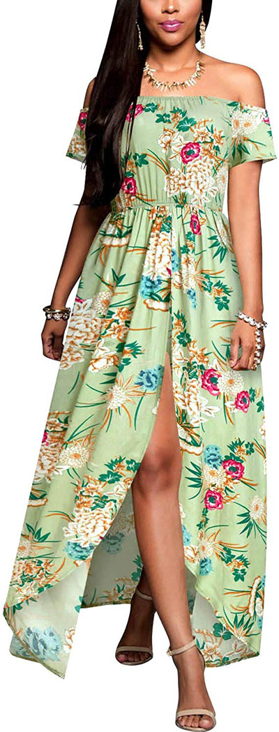 Καλοκαιρινό φόρεμα κυρίες με πέταλα μανίκια και φυτικά μοτίβα σε διάφορα χρώματα