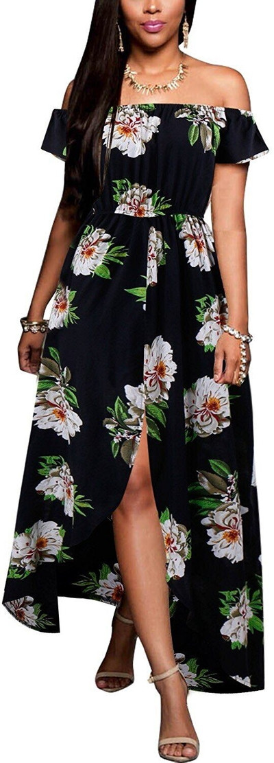 Καλοκαιρινό φόρεμα κυρίες με πέταλα μανίκια και φυτικά μοτίβα σε διάφορα χρώματα