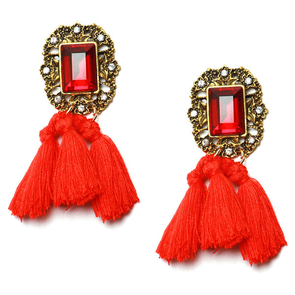 Cercei de dama cu pietre decorative si ciucuri in mai multe culori