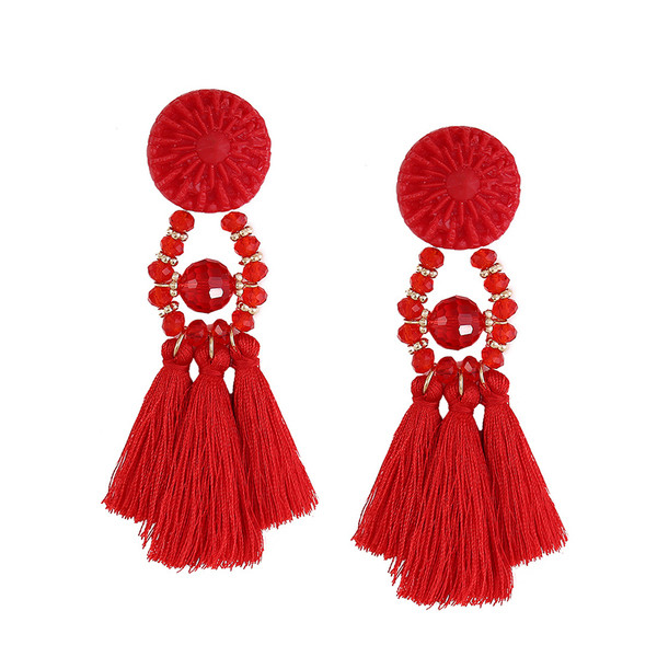 Модерни дамски обеци с мъниста и пискюли в няколко цвята