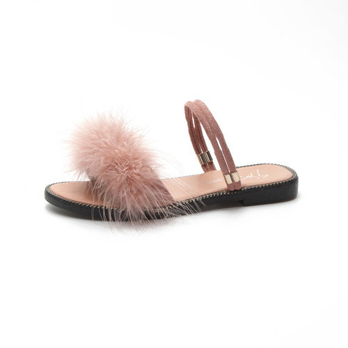 Дамски чехли с пух в три цвята