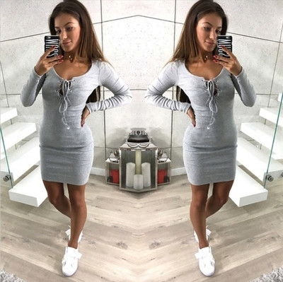 Rochie casual de dama cu maneci lungi si cravate la bust in mai multe culori