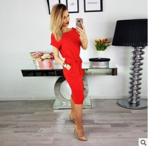 Rochie moderna de dama cu maneci scurte si curea in mai multe culori