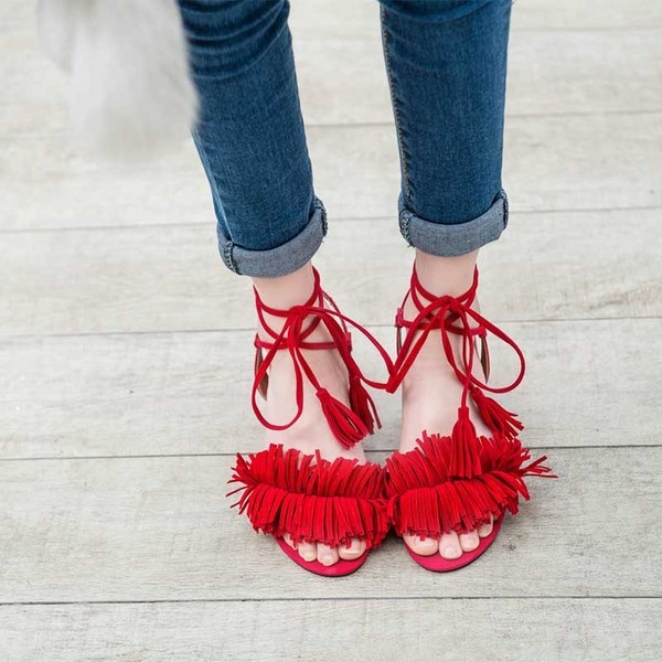 Sandale de dama in negru si rosu