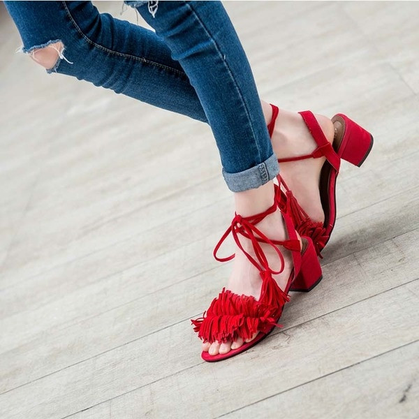 Sandale de dama in negru si rosu