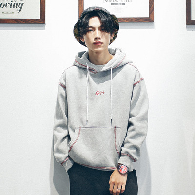 Hanorac pentru bărbați cu glugă și inscripție în două culori