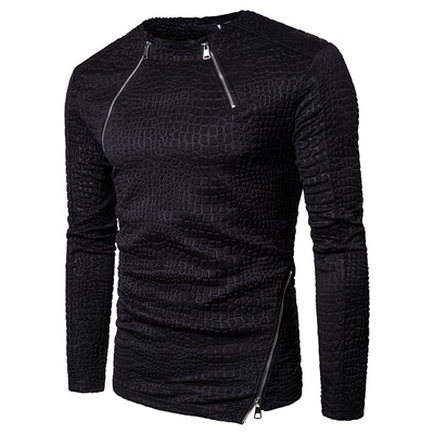Men`s asymmetrical sweater with zippers - imitation leather