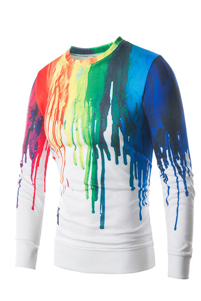 Pulover color pentru bărbați cu mâneci lungi și guler în formă de O