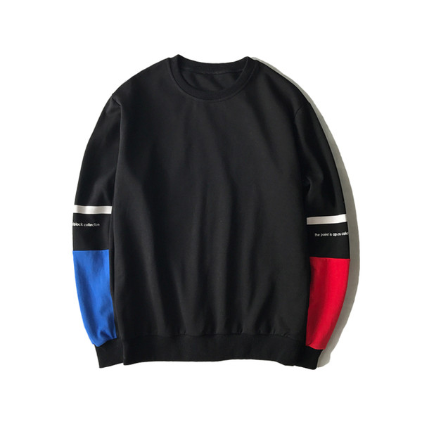 Férfi pulóver színes elemekkel és O-alakú gallérral fehér és fekete színben