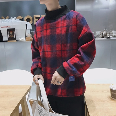 Pulover barbatesc in carouri cu guler inalt in 2 culori