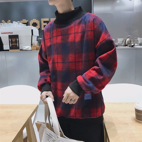 Pulover barbatesc in carouri cu guler inalt in 2 culori