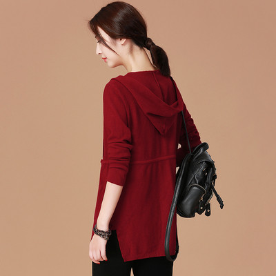 Γυναικεία  ζακέτα με κουκούλα και πλευρικές σχισμές