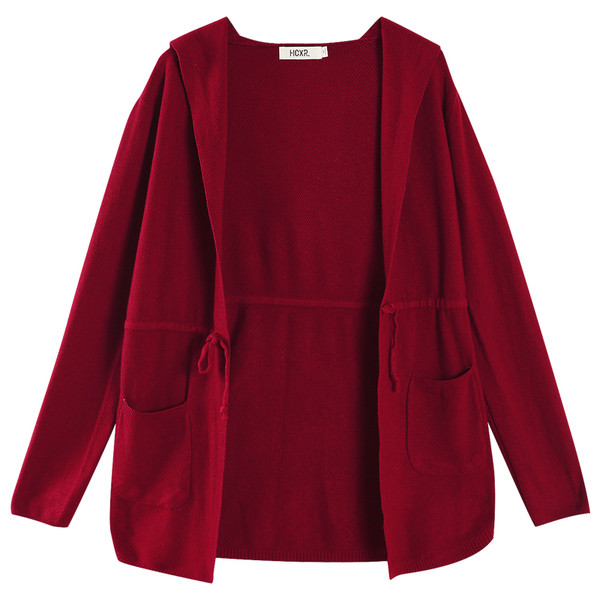 Γυναικεία  ζακέτα με κουκούλα και πλευρικές σχισμές