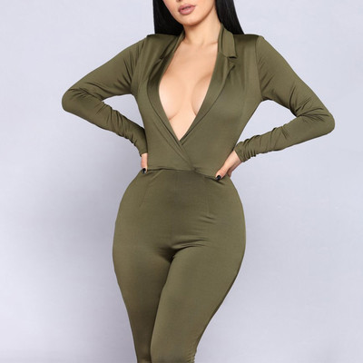 Κομψές γυναικείες φόρμες με μακριά μανίκια και λαιμόκοψη σε σχήμα V σε μαύρο και πράσινο χρώμα