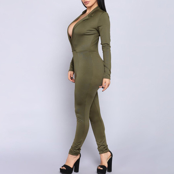 Κομψές γυναικείες φόρμες με μακριά μανίκια και λαιμόκοψη σε σχήμα V σε μαύρο και πράσινο χρώμα