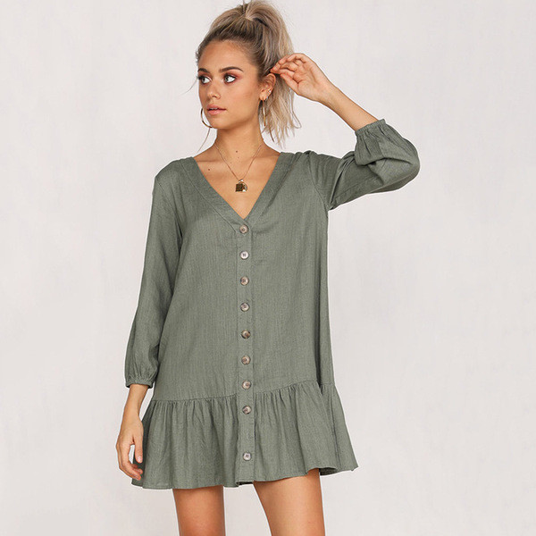  Γυναικείο φόρεμα με  λαιμόκοψη σε σχήμα V και κουμπιά