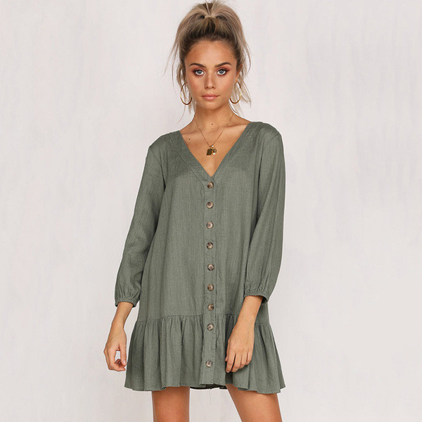  Γυναικείο φόρεμα με  λαιμόκοψη σε σχήμα V και κουμπιά