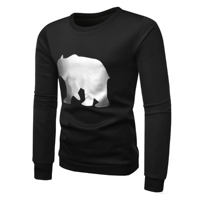 Ezüst színű rátéttel és O-alakú gallérral ellátott férfi pulóver