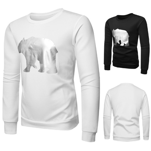 Ezüst színű rátéttel és O-alakú gallérral ellátott férfi pulóver