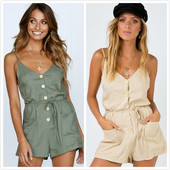 Μοντέρνα γυναικεία ολόσωμη φόρμα με κουμπιά και λαιμόκοψη σε σχήμα V σε διάφορα χρώματα