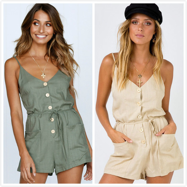 Μοντέρνα γυναικεία ολόσωμη φόρμα με κουμπιά και λαιμόκοψη σε σχήμα V σε διάφορα χρώματα