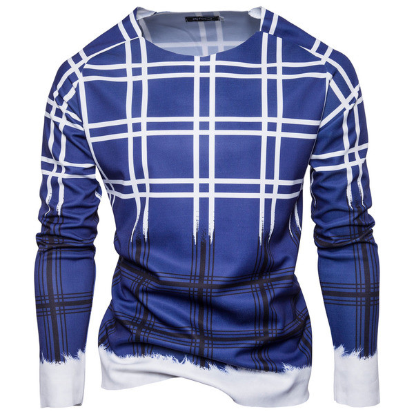 Мъжки кариран пуловер в 2 цвята с О-образна яка