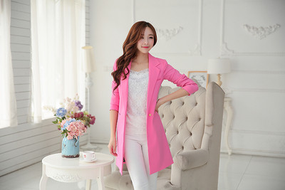 Дамско дълго стилно сако в розов цвят