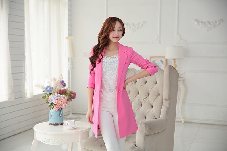 Дамско дълго стилно сако в розов цвят