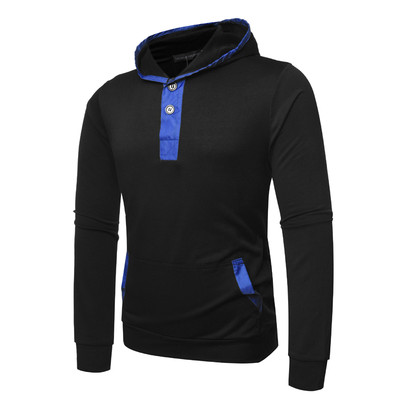 Мъжки суичър с цветни елементи и качулка в сив и черен цвят