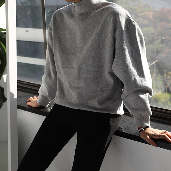 Pulover gros pentru bărbați cu guler înalt în negru și gri