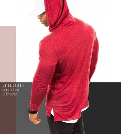 Piros színű férfi pulóver kapucnival - két modell