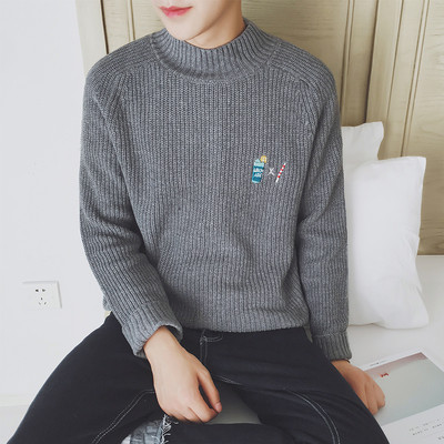 Pulover bărbătesc ample cu broderie și guler înalt în mai multe culori