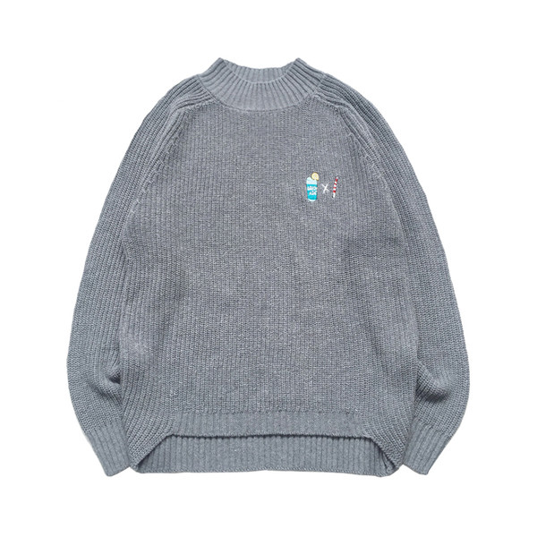 Pulover bărbătesc ample cu broderie și guler înalt în mai multe culori