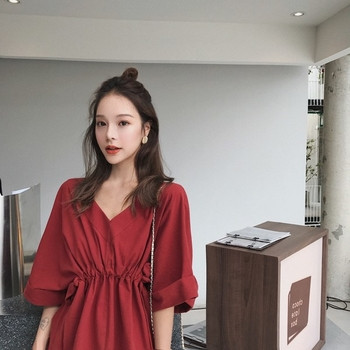 Γυναικείο φόρεμα με ντεκολτέ σε σχήμα V και μανίκι 3/4 σε διάφορα χρώματα