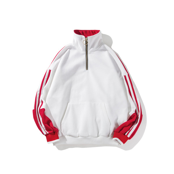 Hanorac pentru bărbați cu guler înalt și margine în alb și negru - model larg