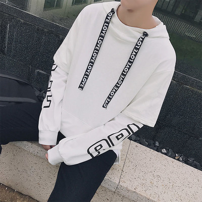 Hanorac de zi cu zi pentru bărbați cu aplicație de culoare și inscripții în alb și negru