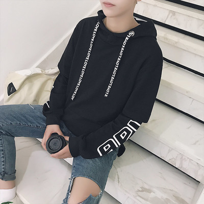 Hanorac de zi cu zi pentru bărbați cu aplicație de culoare și inscripții în alb și negru