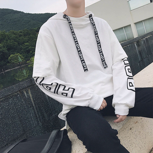 Hanorac de zi cu zi pentru bărbați cu aplicație de culoare și inscripții în alb și negru