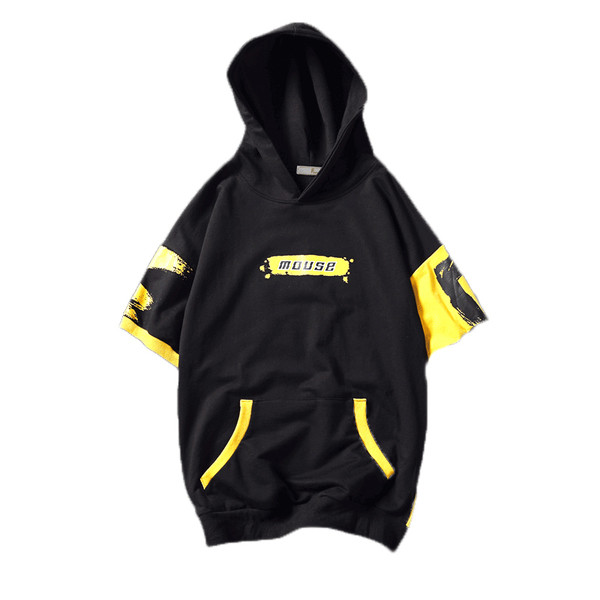 Hanorac pentru bărbați cu mâneci scurte și aplicație în galben și negru