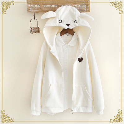 Νέο παχύ γυναικείο φούτερ  με κουκούλα και αυτιά σε λευκό και μαύρο χρώμα